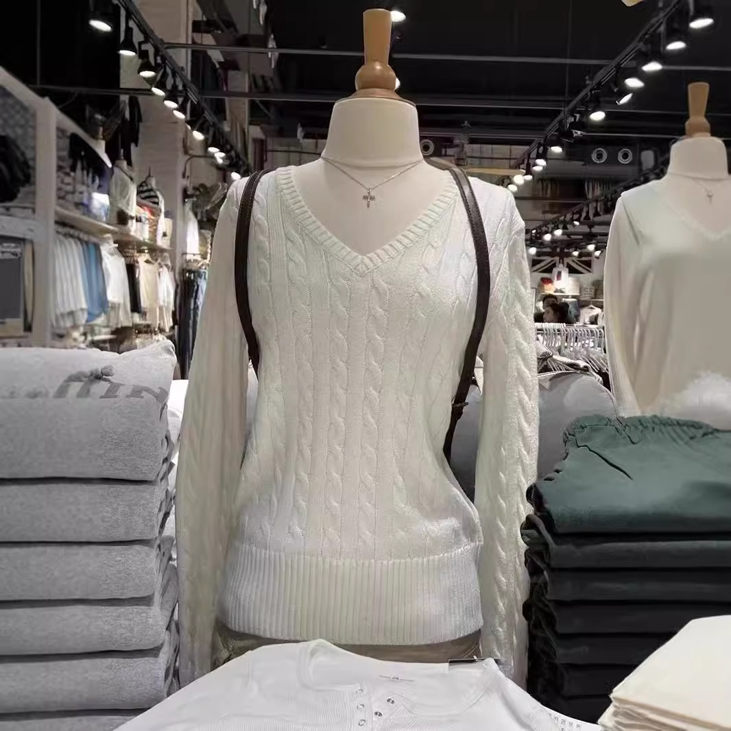 BM風アメリカレトロ麻花ニットvネックセーター長袖bmニット純色怠惰な上着カバーカジュアル