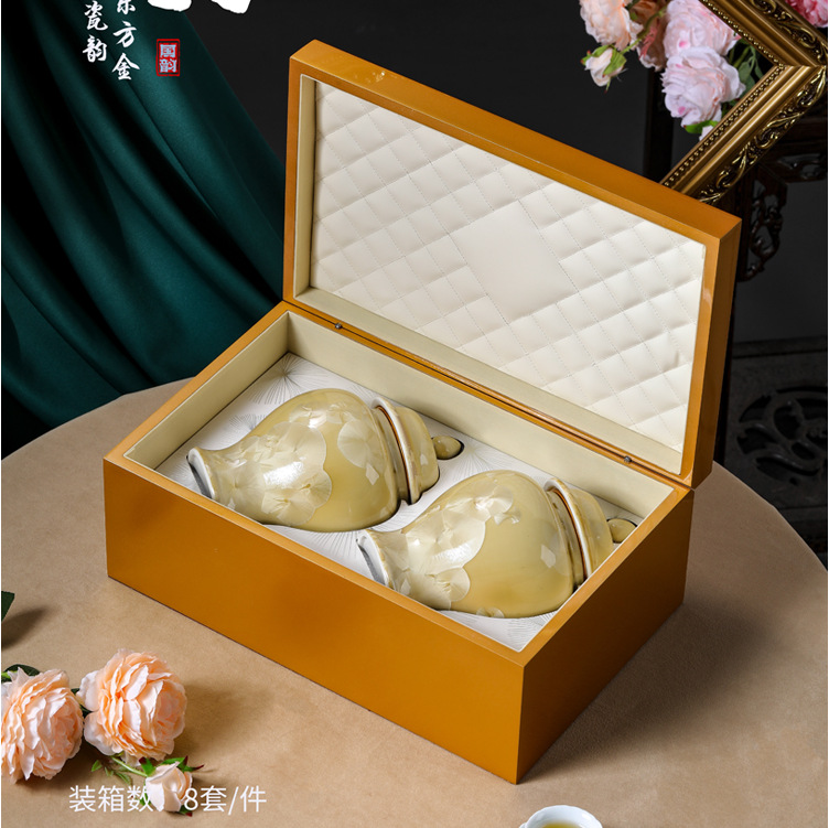 东方韵双罐高端结晶陶瓷钢琴烤漆木盒绿茶红茶空包装通用茶叶礼盒