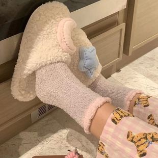 Coral Fleece Socks for Women, Thickened for Autumn and Winter, Warm Sleep Long Floor Socks for Spring and Autumn, Mid-Tube Maternity Plush with Extra Fleece