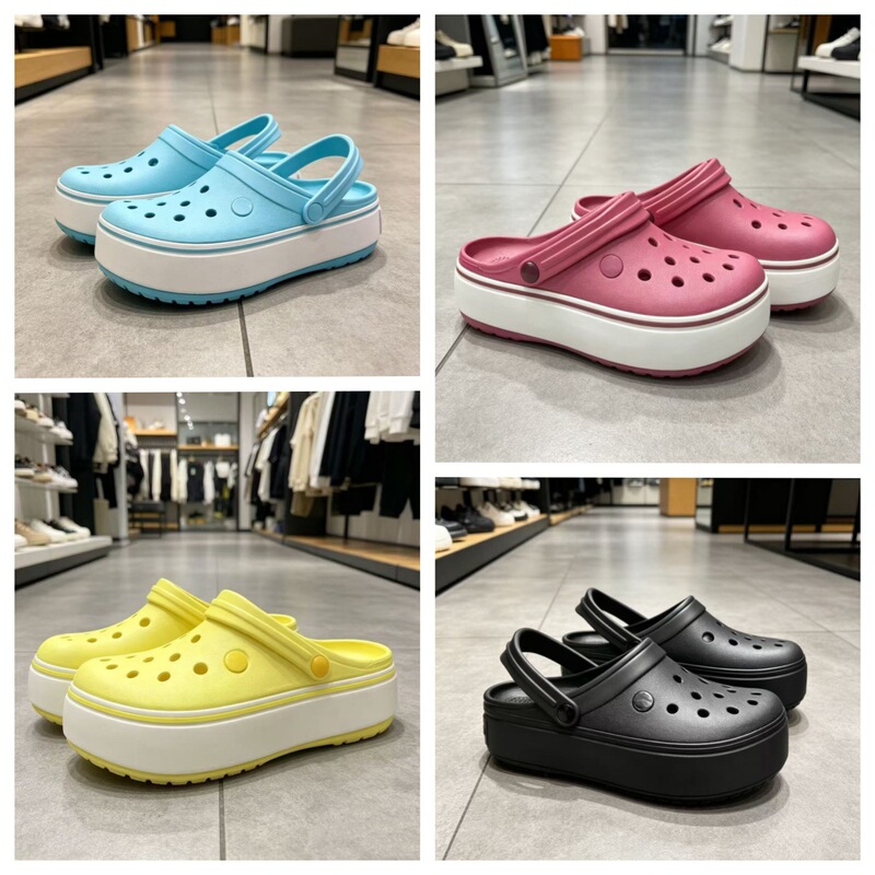 Cros Popular Thick-Soled Crocs-Style Shoes for Women, Lightweight Summer Height-Increasing Non-Slip Soft-Soled Breathable Beach Sandals