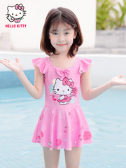 Hello Kitty Children's Swimsuit for Girls, Unisex Medium-Old Baby One-Piece Dress Style, 2023 New Fashion Swimwear