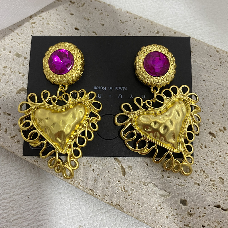 1 Pair Fashion Heart Shape Alloy Plating Rhinestones Women's Drop Earrings display picture 7