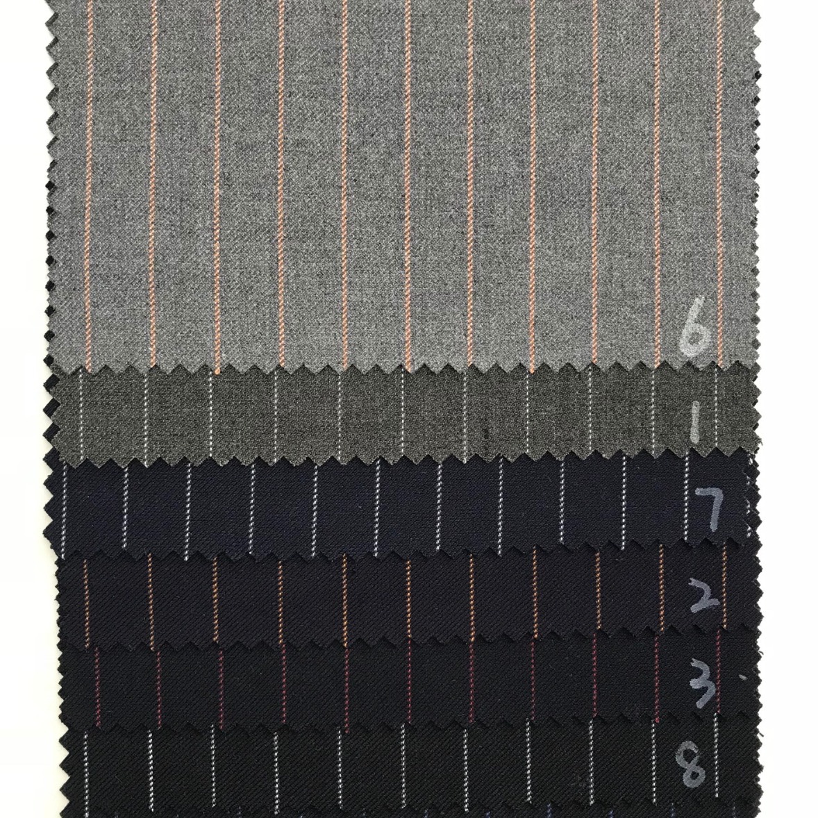 仿毛哔叽竖条纹1.2cm/0.9cm西服面料弹力哔叽条纹提花职业装布料