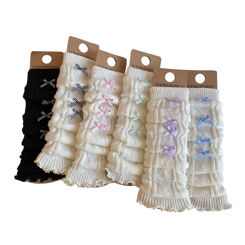 Scaldamuscoli Calzini in cotone alla moda da donna Lolita Plaid Bowknot Calzini impilati Stile balletto Dolce lavorato a maglia Autunno e inverno Vitello_voghion.com