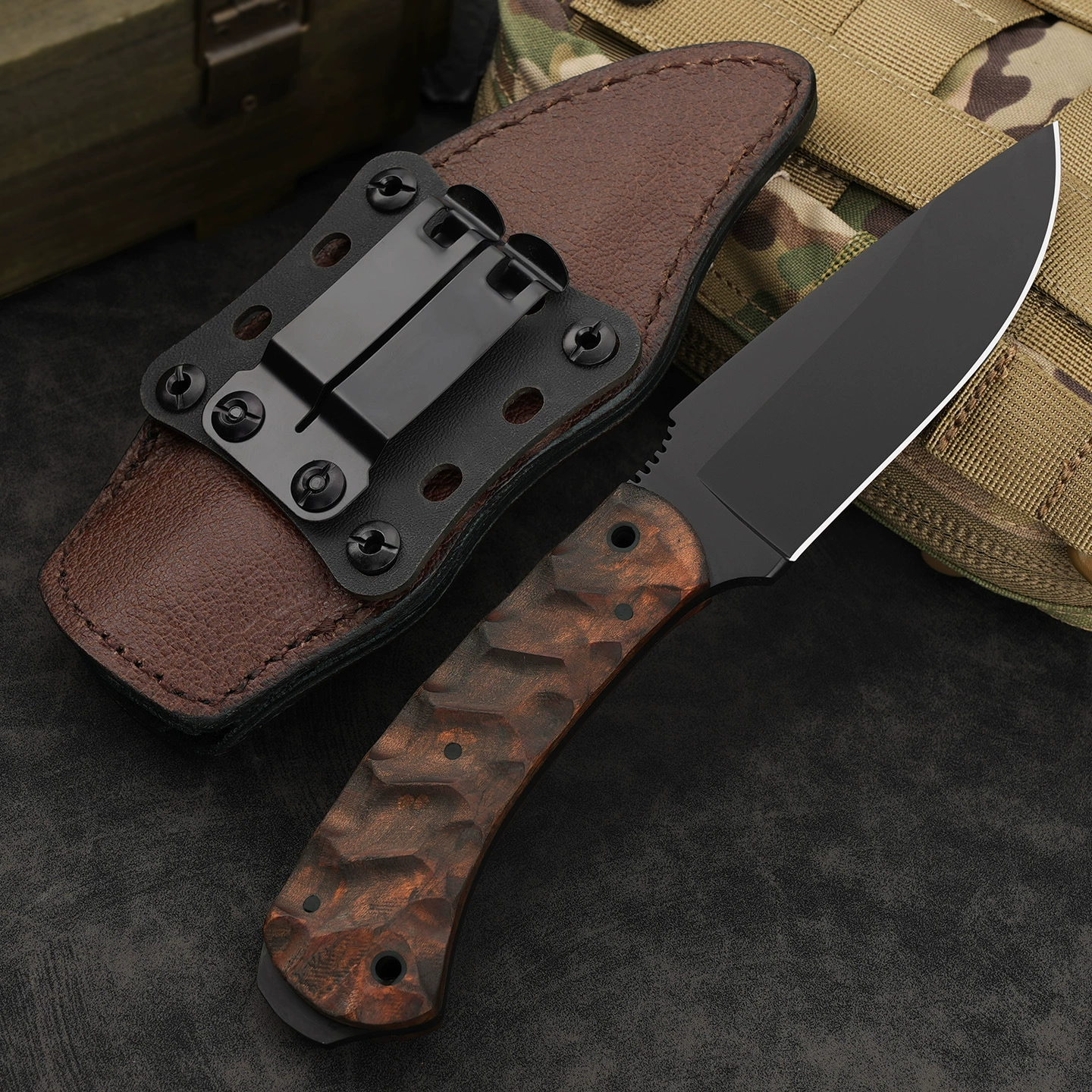 Winkler Woodcutter Outdoor Straight Knife Maple Handle Kydex Lined Sheath Pocket Knife Outdoor Knife Rescue Knife