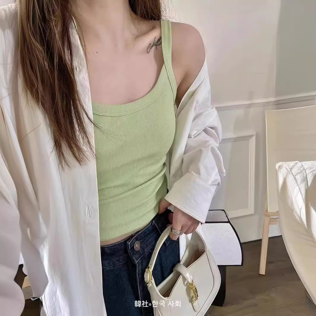 Jane Daini ~ Summer All-match Integrated Camisole Comfortable Slim Beautiful Back Outer Wear with Chest Pad Inner Top