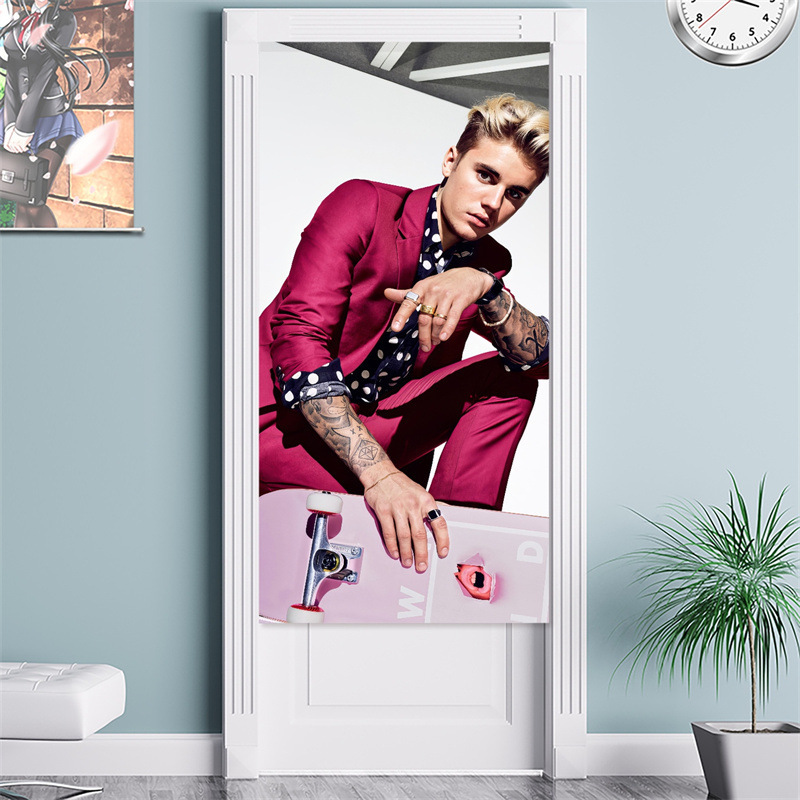 Justin Bieber trendy fabric door curtain for living room and dining room, modern European and American pop style, personalized half-length curtain Justin Bieber trendy fabric door curtain for living room and dining room, modern European and American pop style, personalized half-length curtain