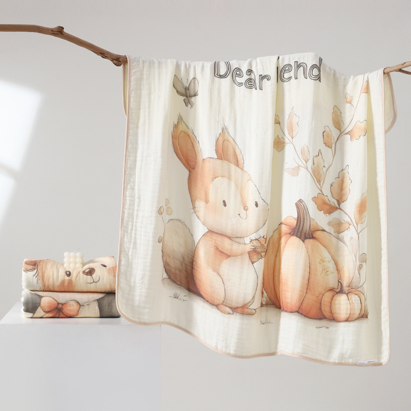 One-piece Cartoon Pure Cotton Baby Blanket Bamboo Fiber Thickened Newborn Children's Gauze Bath Towel Soft Absorbent