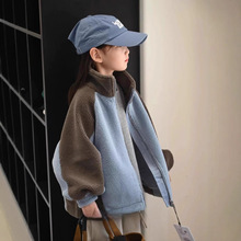 女童羊羔绒外套2024冬装新款儿童秋冬加厚夹棉毛毛衣大童洋气上衣