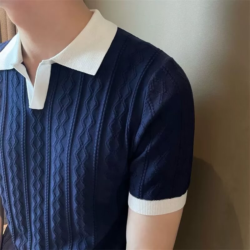 Herren Eis Seide Strickpolo Slim Fit Kurzarm Sommer Pullover_voghion.com