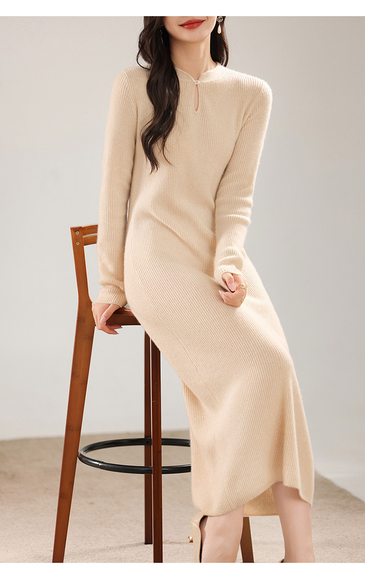 Knitted Improved Cheongsam Dress With High-end Waist-cinching_voghion.com