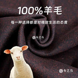 高档进口秋冬红黑混色厚款羊毛毛呢布料大衣套装斗篷手工服装面料