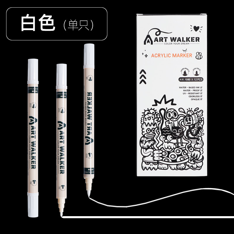 Un marcador de acrílico de doble cabeza solo autoeleccionado para estudiantes de arte con doble cabeza blando y duro resaltado blanco pluma graffiti