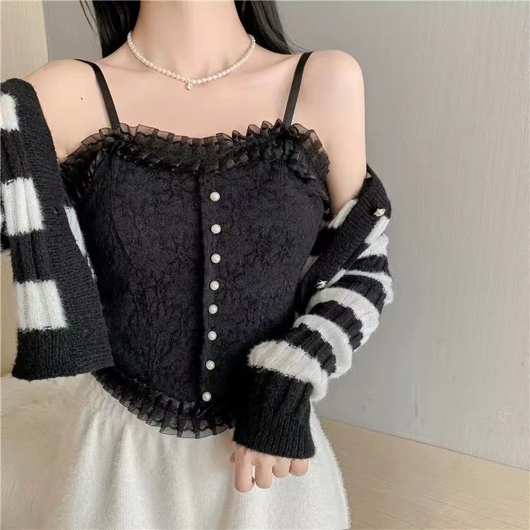 Nuevo encaje belleza volver camisola tubo superior interior y exterior desgaste versátil bottoming con almohadilla en el pecho camisola ropa interior para las mujeres