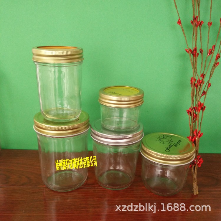 现货500ml广口丝口铁盖蜂蜜瓶200ml果酱瓶100ml冷饮料瓶鱼子酱瓶