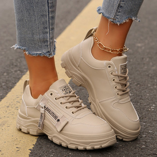 2025 Spring New Foreign Trade Casual Board Shoes Women's Flat Leather All-match European and American Women's White Shoes Women's Shoes Sports