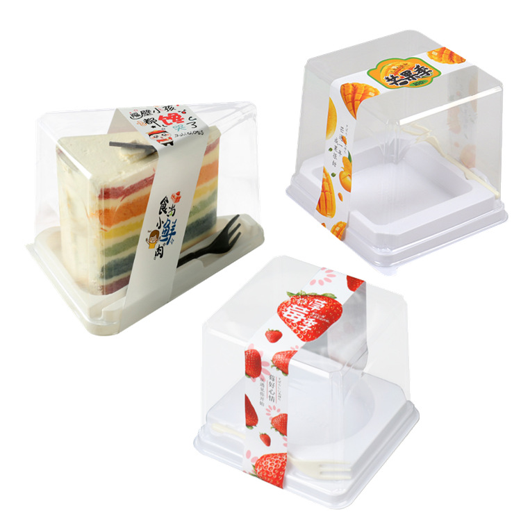 Triángulo cuadrado redondo caja de embalaje transparente Mousse para hornear Mango de fresa caja de pastel de corte multicapa