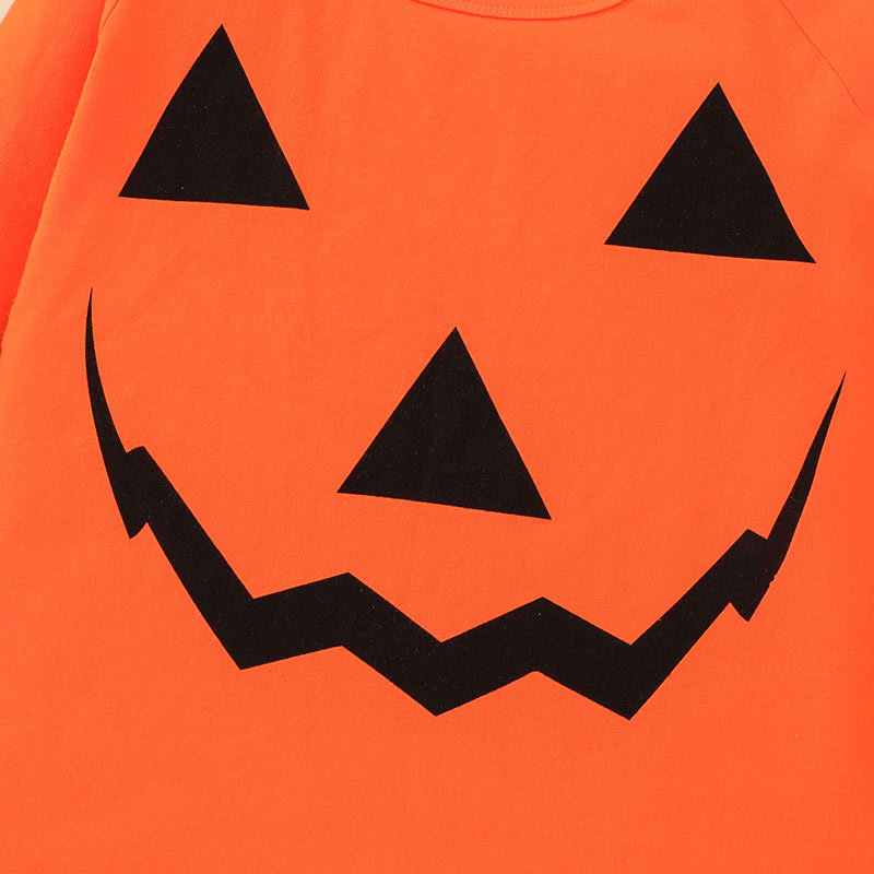 New Halloween Ghost Head T-shirt Trousers Two-piece Suit European And American Pumpkin Picture Striped Bell-bottom Pants Suit display picture 6