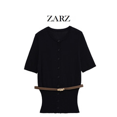 ZARZ 自制 欧美风 新款女装 洋气 时髦短袖腰带针织外套2756112