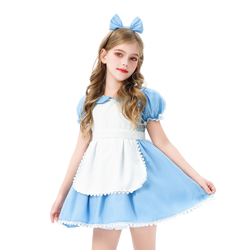 Pastoral Alice Maid Costume Kids Halloween Children Princess Lolita Lori dress Girls Costume