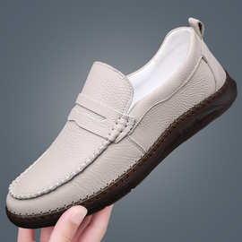 头层牛皮男士商务正装皮鞋时尚英伦一脚蹬套脚上线休闲单鞋驾车鞋