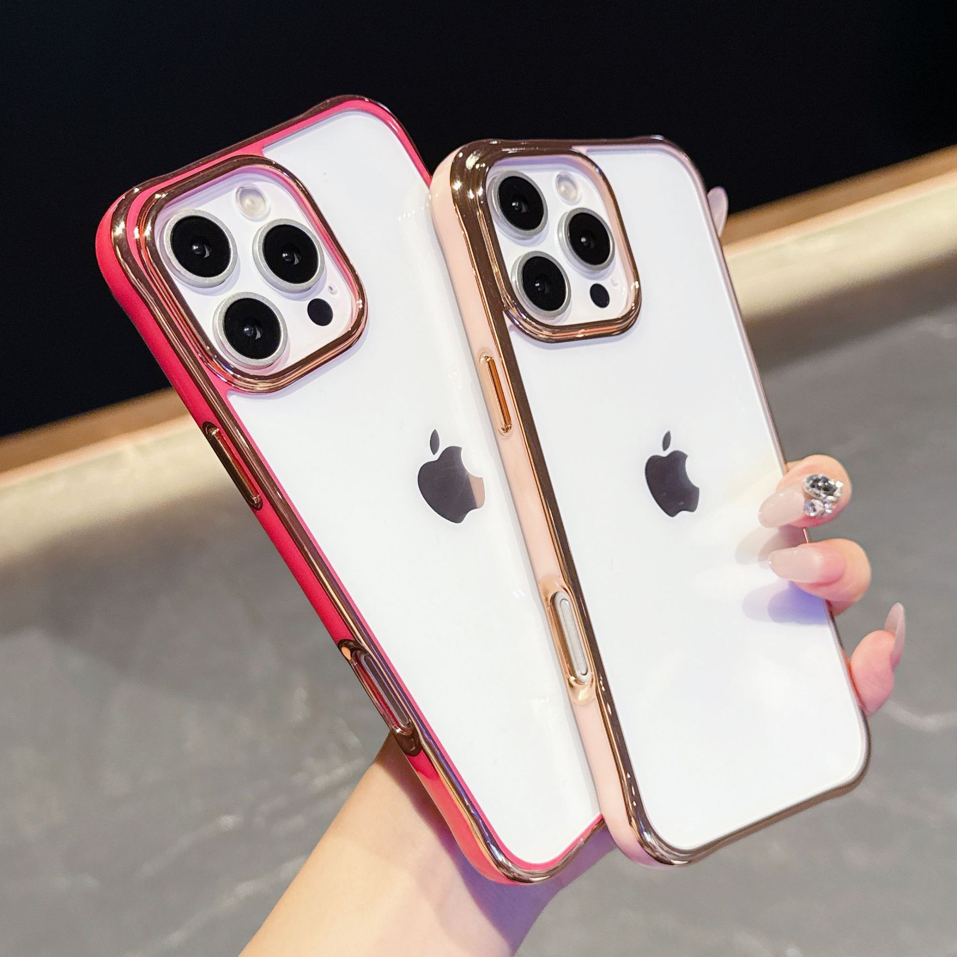 Acrílico transparente galvanizado de dos colores para Apple iphone 17 caso de teléfono 16 cuatro esquinas 15 cubierta 14