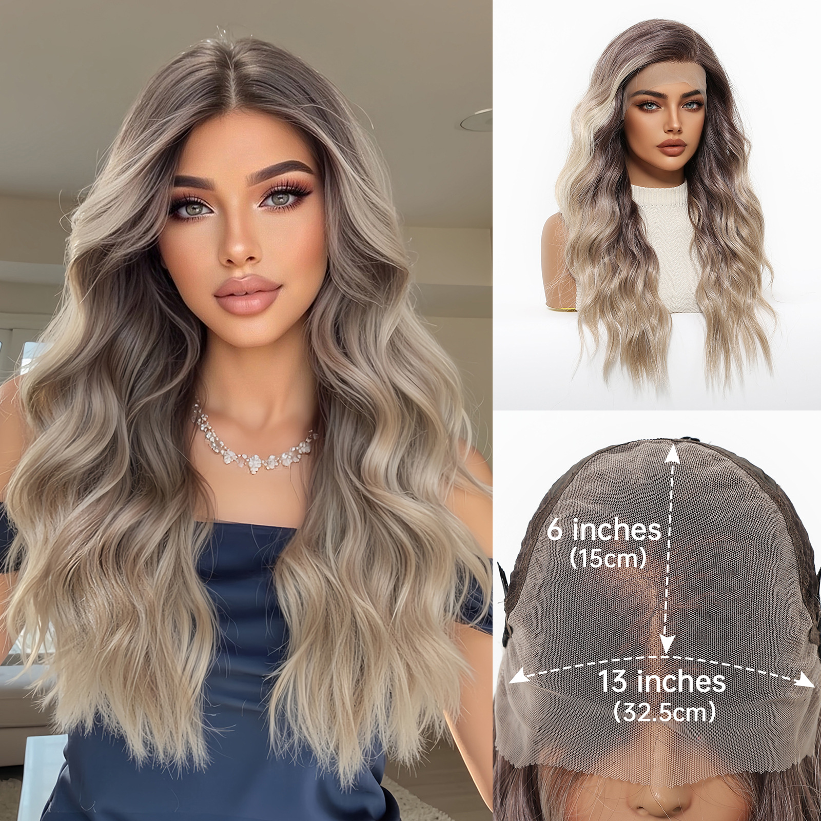 Peluca de encaje Futura de gran tamaño 13*6 para mujer, cabello largo y rizado en degradado marrón claro, peluca completa.