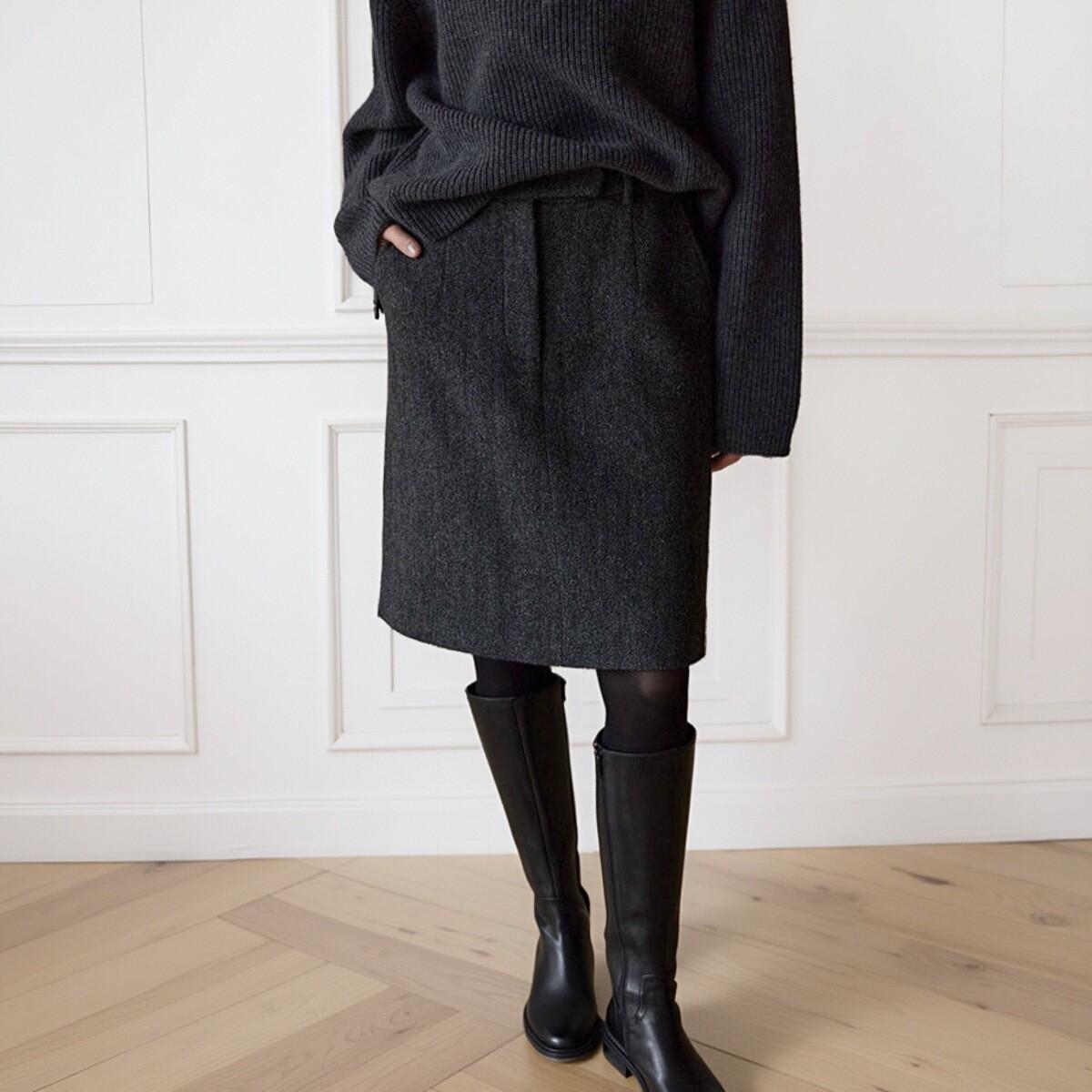 胖韩版气质感半身裙女新款冬季大码包臀裙显瘦毛呢裙子