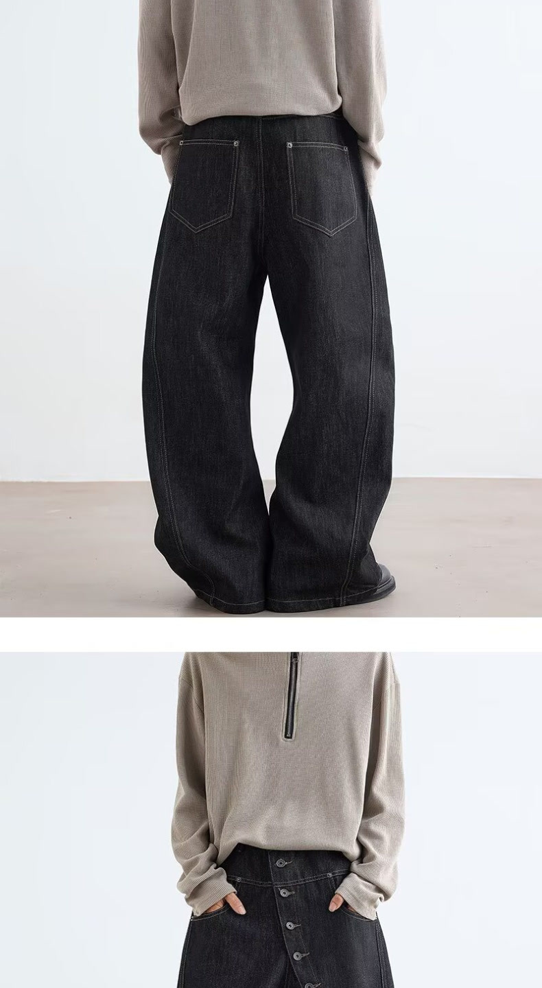 Men's Clothing Retro Patchwork Black Jeans For Unisex Plus Size Elastic Waist Loose Fit Slimming Versatile Spring Casual Denim_voghion.com