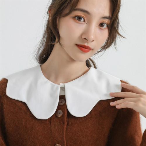 Peter Pan wavy round neck, salty or sweet, white chiffon, artistic and fresh, with fake collar inside