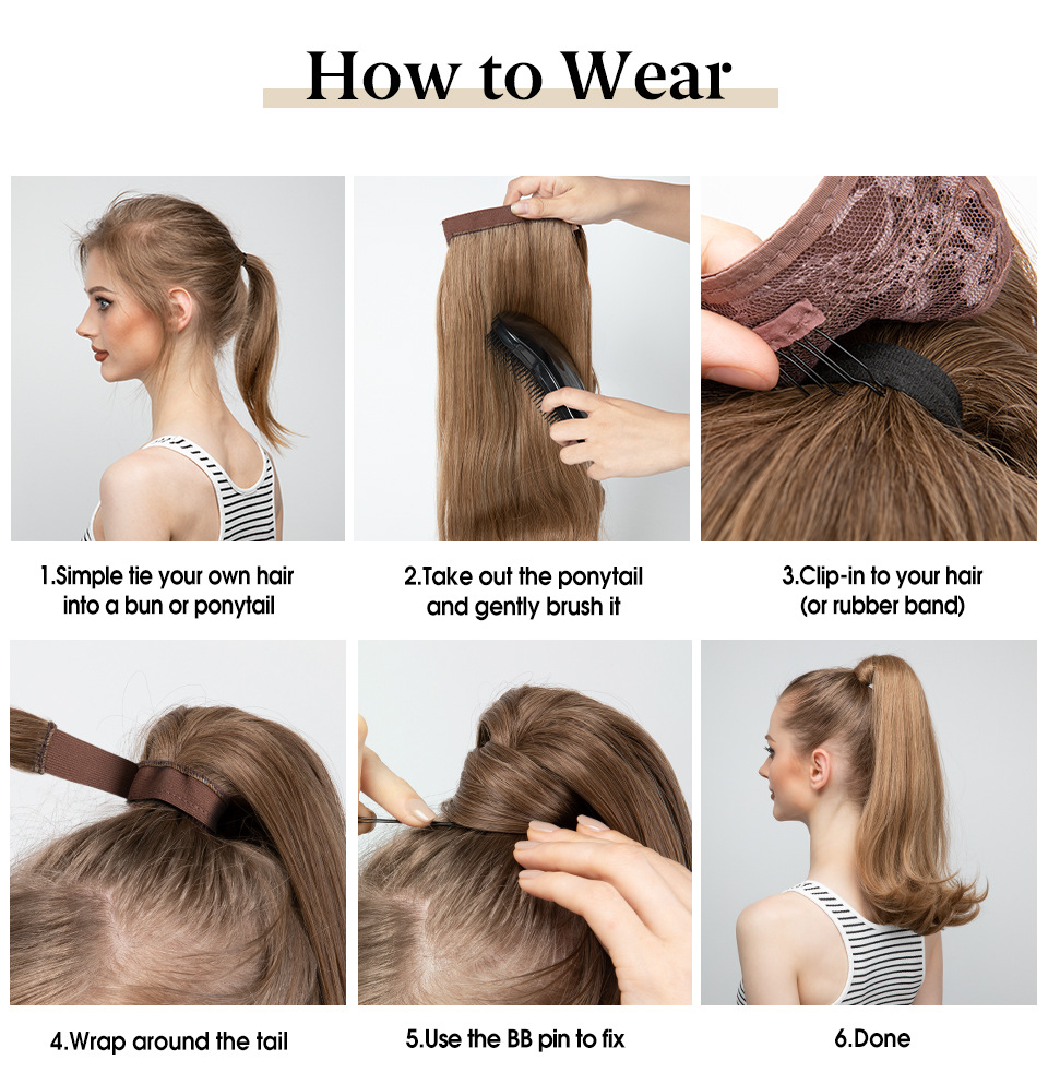 Peluca de seda de alta temperatura transfronteriza con clip, cabello largo, cola de caballo, bobinado femenino, micro rizo natural, fibra química, fabricante de cola de caballo, comercio exterior_voghion.com