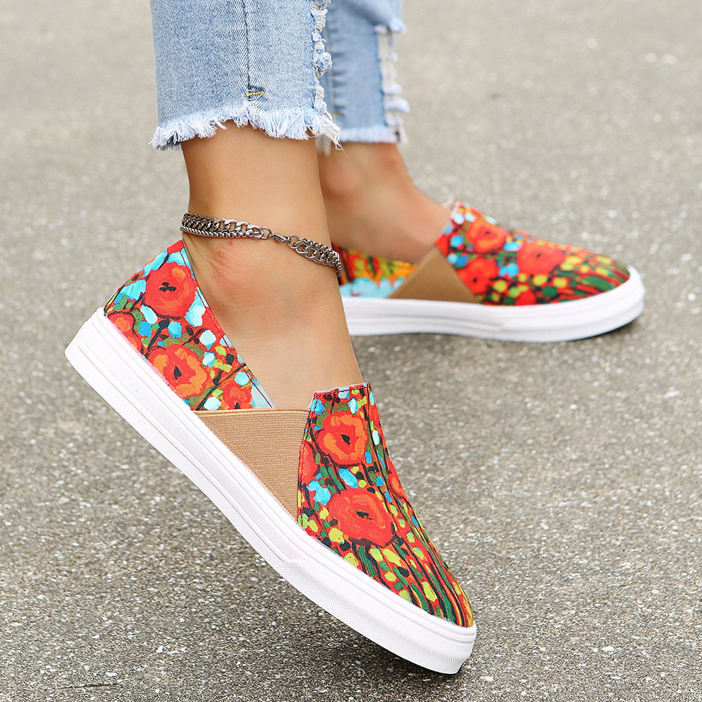 casual flat bottom flower graffiti canvas shoes NSFH127817