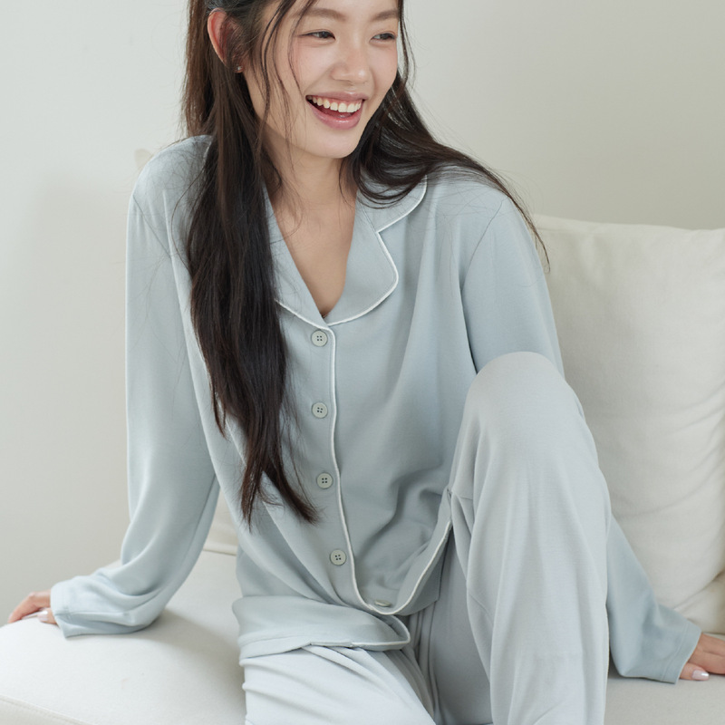 Sen Island women's long-sleeved loungewear set, autumn and winter thin, soft, warm, cardigan style, with a lapel collar, suitable for wearing as outerwear, solid color pajamas Sen Island women's long-sleeved loungewear set, autumn and winter thin, soft, warm, cardigan style, with a lapel collar, suitable for wearing as outerwear, solid color pajamas