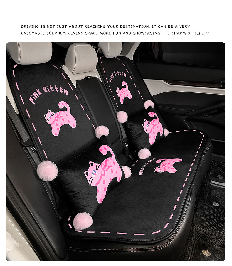 Cute Cat Car Seat Cushion, High-End Creative Cartoon Car Warm Anti-Slip Seat Cover, Winter Plush Seat Cushion