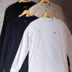 高品質100綿ラフr1馬標刺繍純色丸首長袖tシャツカジュアルカップル男女対外貿易
