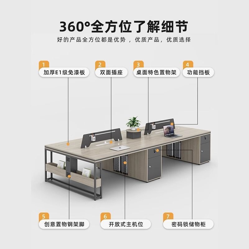 办公职员桌椅组合简约现代四4六6双人位办公室屏风卡座工位财务桌|undefined