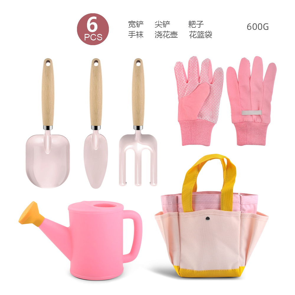 6点セット-木製ハンドル-ピンク
