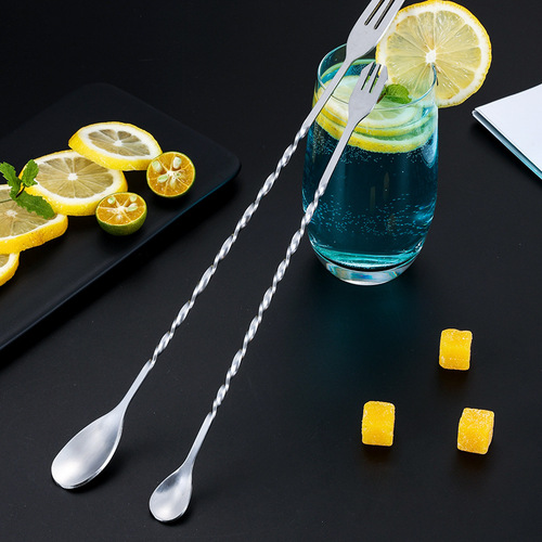 304 stainless steel stirrer coffee stirrer long handle milk tea spoon ice spoon bar spoon two-headed cocktail mixing spoon