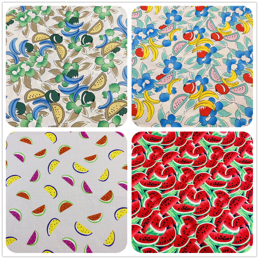春夏新款水果图案印花布 60支高密仿天丝印西瓜 服装面料