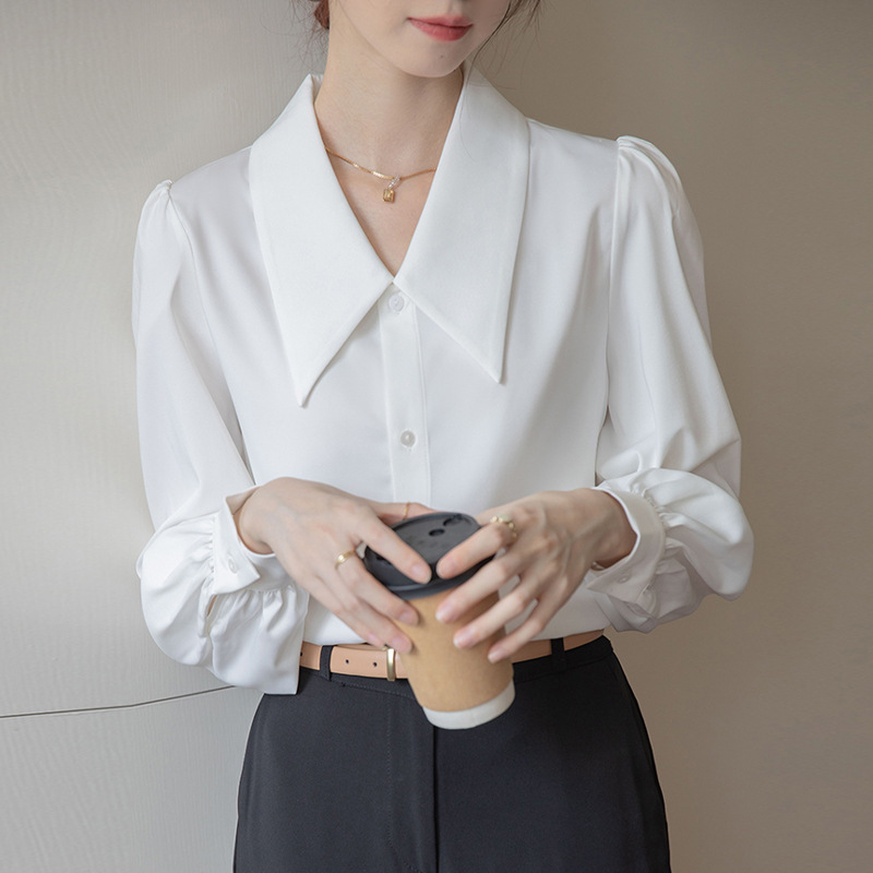 CS165B-shirt plus size women's chubby girl loose Korean long sleeve chiffon wide collar shirt professional bottoming shirt CS165B-shirt plus size women's chubby girl loose Korean long sleeve chiffon wide collar shirt professional bottoming shirt