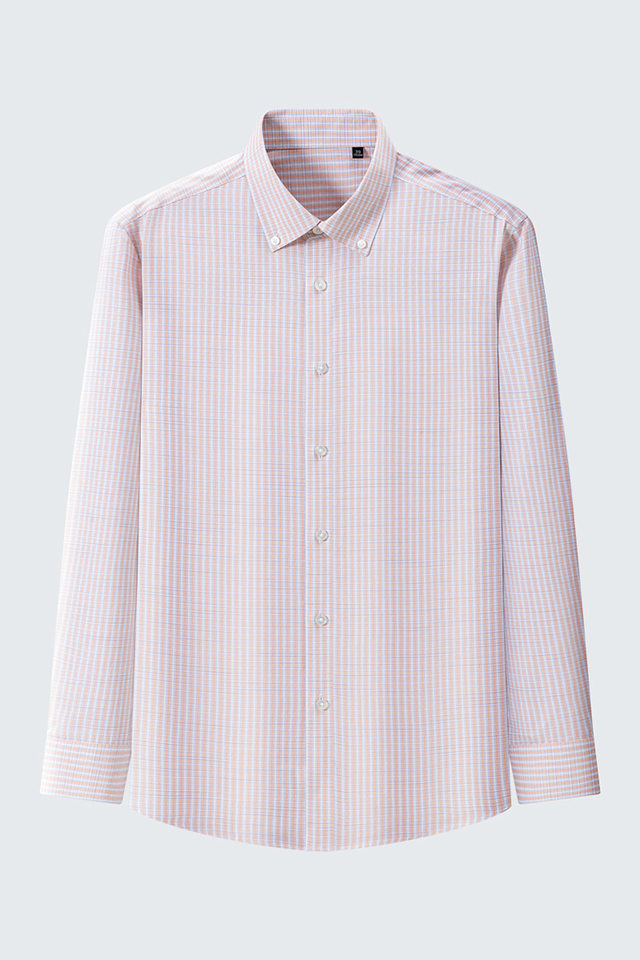 Áo sơ mi nam Oxford kẻ caro cotton dài tay không cần là, phong cách lịch sự đa năng — Sơ mi dài tay kẻ sọc vàng nhạt-302, Tay áo dài ca-rô màu cam và trắng-301 chi tiết 1