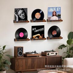 跨境复古木制黑胶唱片架CD展示架老唱片一字板壁挂存放唱片收纳架