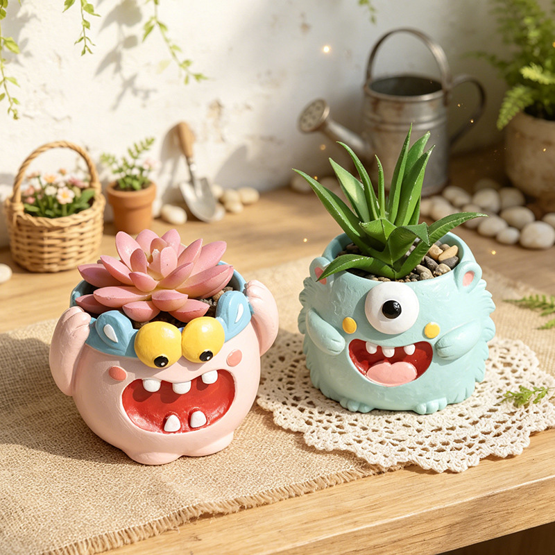 Chậu Cây Resin Chậu cây mọng nước hình phố nhỏ và cửa hàng động vật resin, chậu mini tiểu cảnh, trang trí nhà (RG-188)