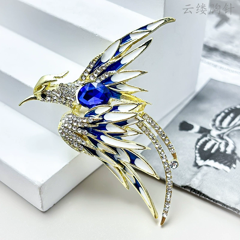 Phoenix metal brooch pin, enamel accents, gold-tone alloy, 5.76×4.48 cm, multicolor options