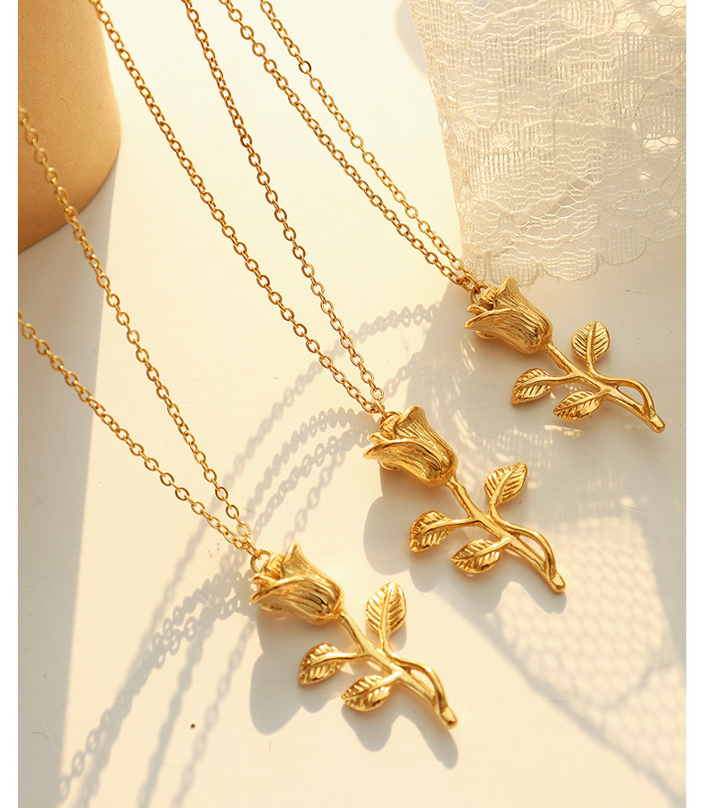 fashion retro rose titanium steel gold plated necklace ring