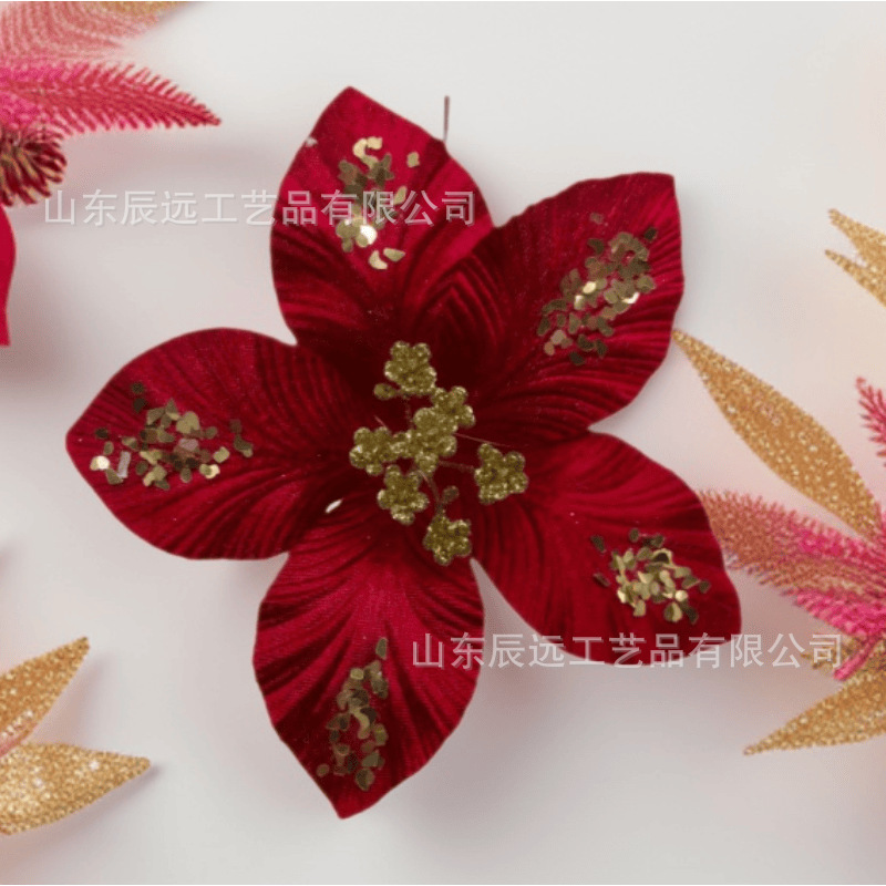 批发圣诞节仿真花圣诞花卉绒布亮片闪光浆果茎圣诞节装饰品家居花|undefined