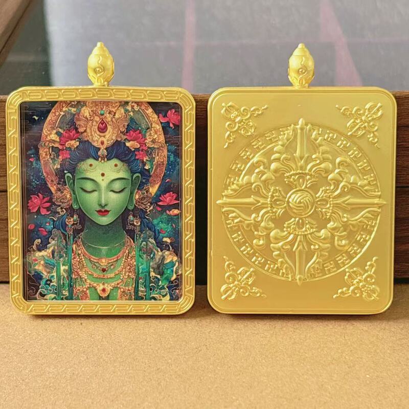 合金单双面唐卡嘎乌盒吊坠五爷文殊双面立体唐卡吞金兽边框吊坠挂|undefined