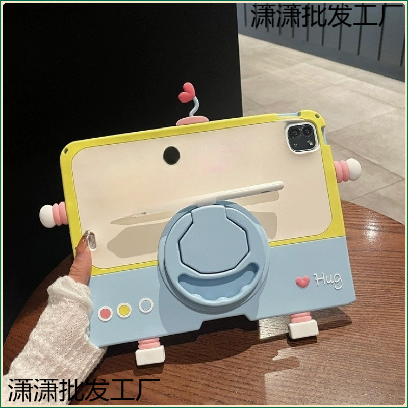 Cute Cartoon Robot Suitable for Apple iPad Protective Case Silicone Air5/4 Kidsren's Ipad10/9 Rotating Support