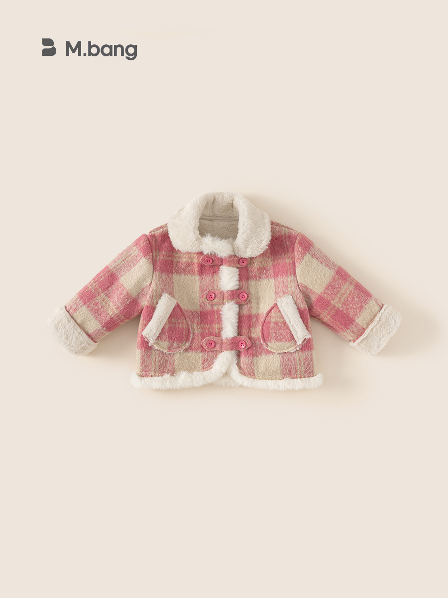 Youbao ropa para niños para niñas más chaqueta de solapa gruesa de terciopelo 2024 invierno nuevo abrigo cálido abrigo a cuadros para bebés