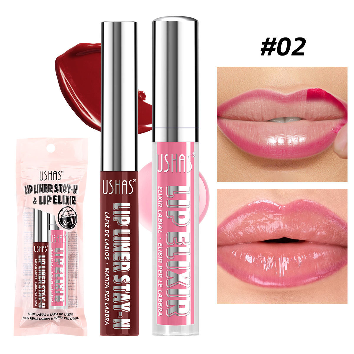 USHAS explosión venta al por mayor transfronteriza duradera doble desgarrador de lápiz labial + conjunto de lápiz labial UC115